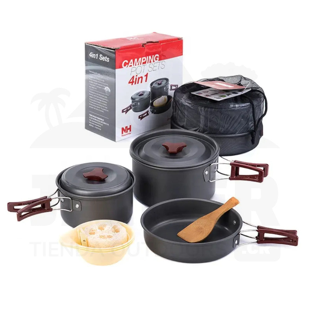 Bisgear Kit De Utensilios De Cocina Para Campamento, Juego De Cocina De Acero Inoxidable 188 Platos Con Tapas Y Mangas Cubiertos Juego De Ollas Y