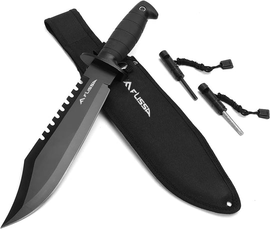 Cuchillo Montañista Flissa Tactical Bowie Knife con Pedernal y Afilador
