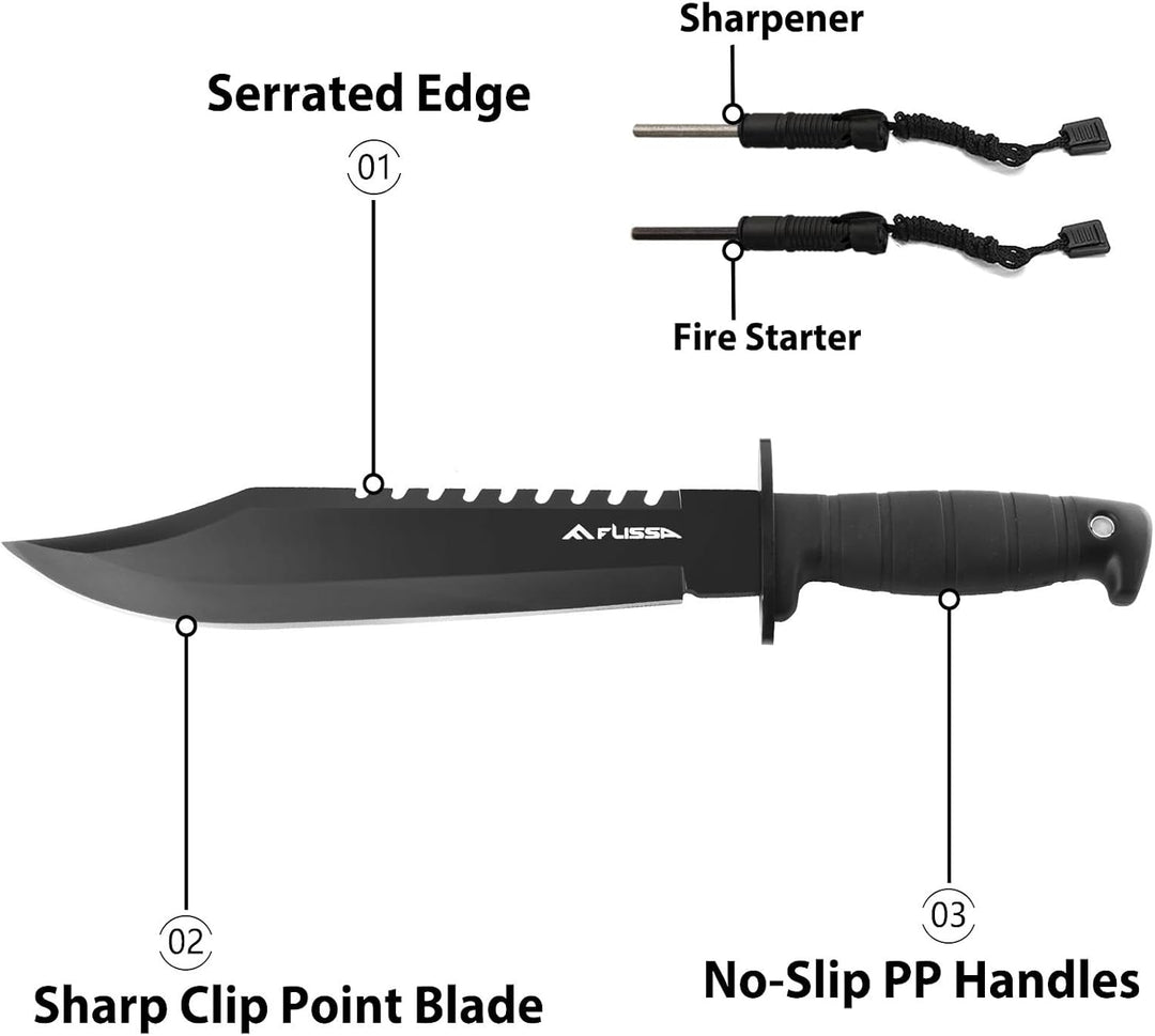 Cuchillo Montañista Flissa Tactical Bowie Knife con Pedernal y Afilador