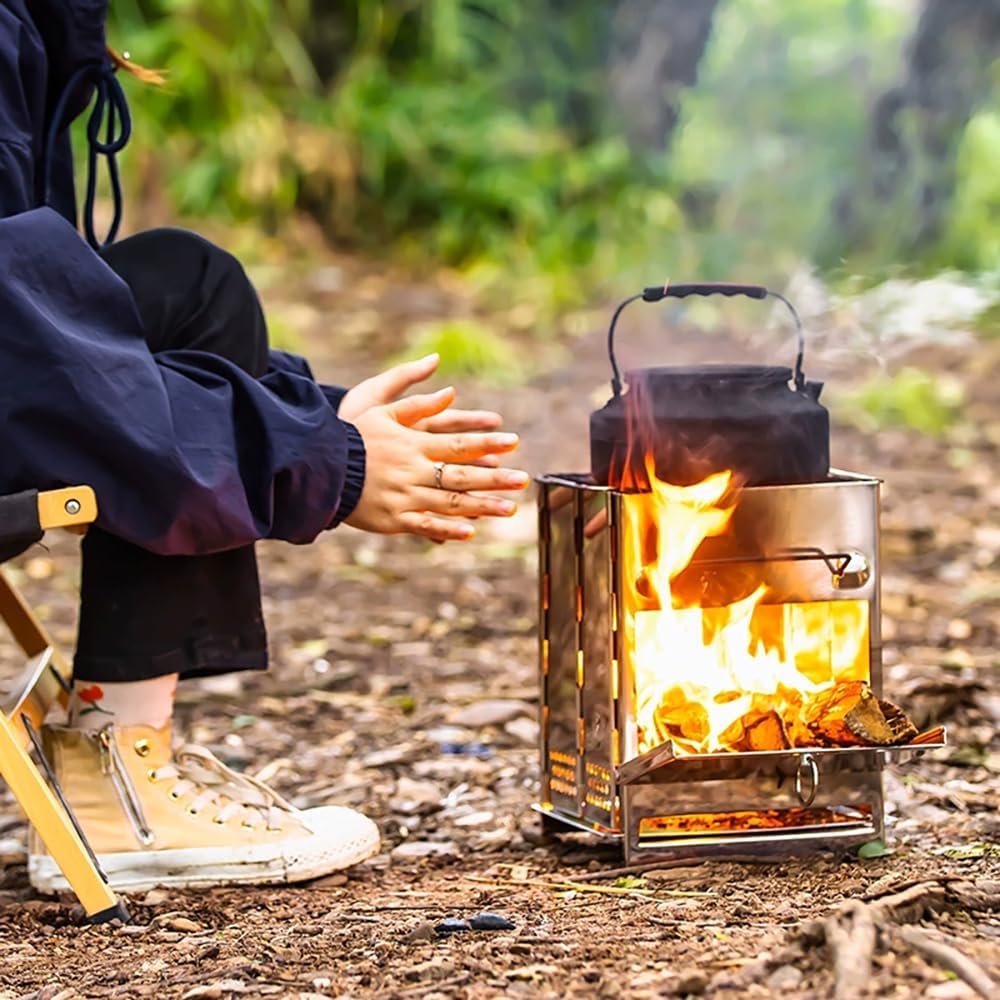 Estufa con Parrila para Leña Redcamp - Portable, Plegable, Compacta