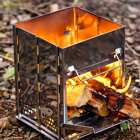 Estufa con Parrila para Leña Redcamp - Portable, Plegable, Compacta