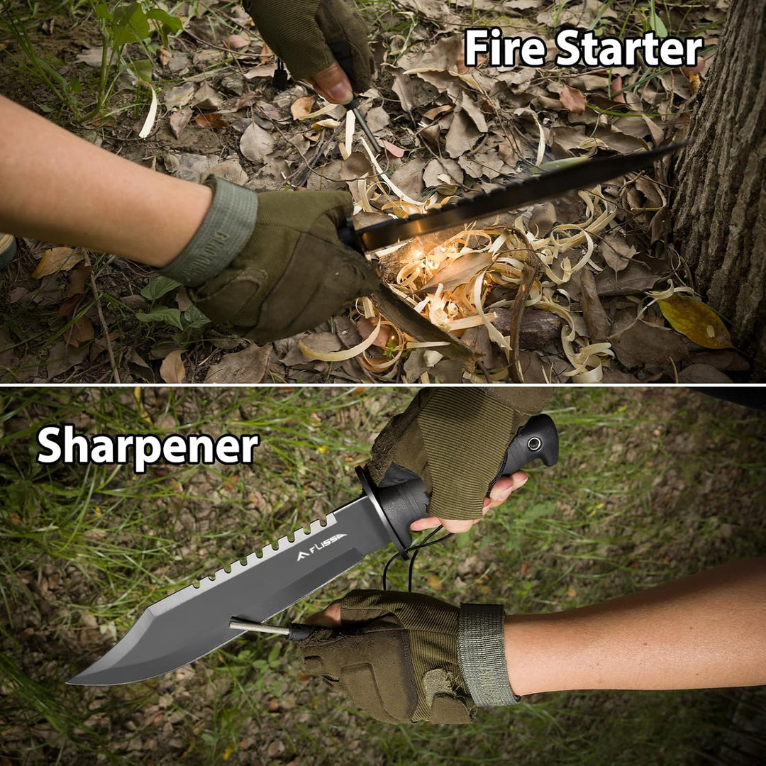 Cuchillo Montañista Flissa Tactical Bowie Knife con Pedernal y Afilador