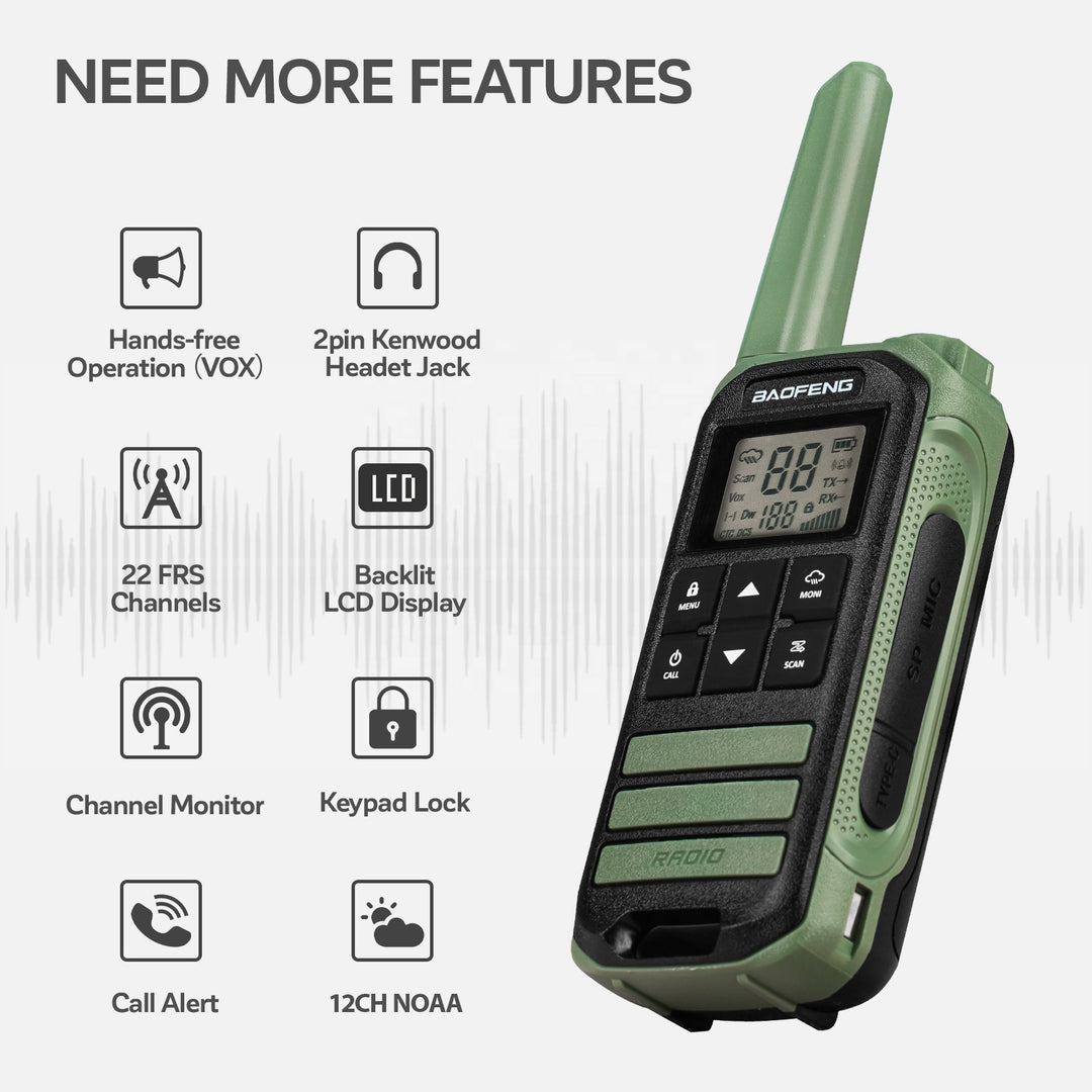 Radio Walkie-Talkie Baofeng FRS con 22 Canales UHF