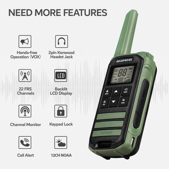 Radio Walkie-Talkie Baofeng FRS con 22 Canales UHF