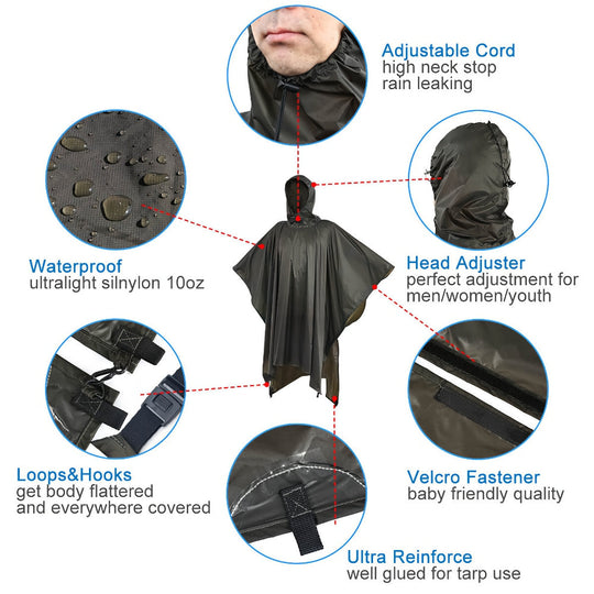 Poncho para Lluvia Onewind Rain Poncho Ultralight para Camping y Hiking