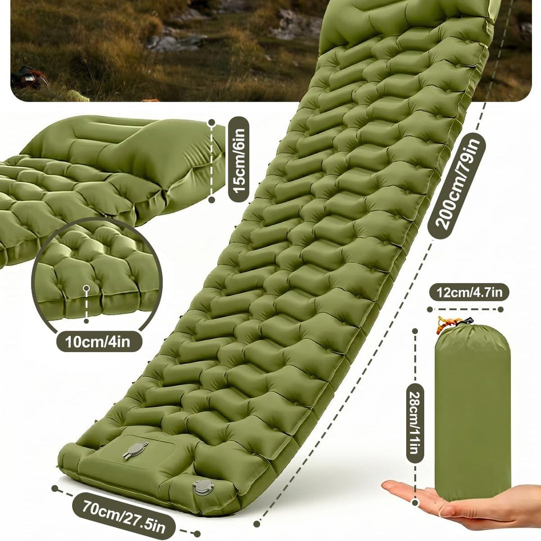 Colchón Inflable para Camping Individual con Almohadilla - Ligero y Compacto