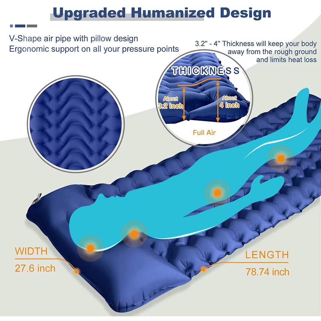 Colchón Inflable para Camping Individual con Almohadilla - Ligero y Compacto