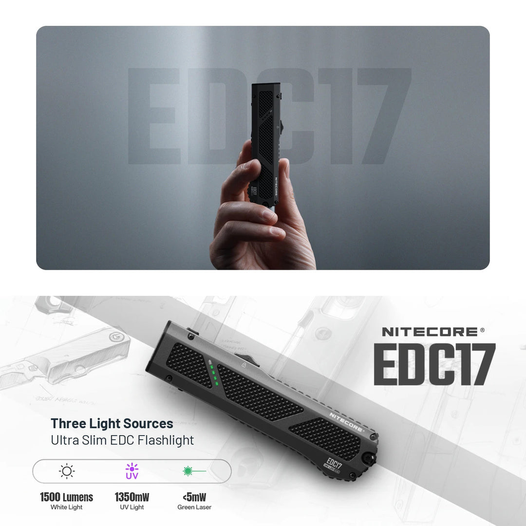 Linterna Táctica Nitecore EDC17 1500lm, Recargable, Láser Verde, UV