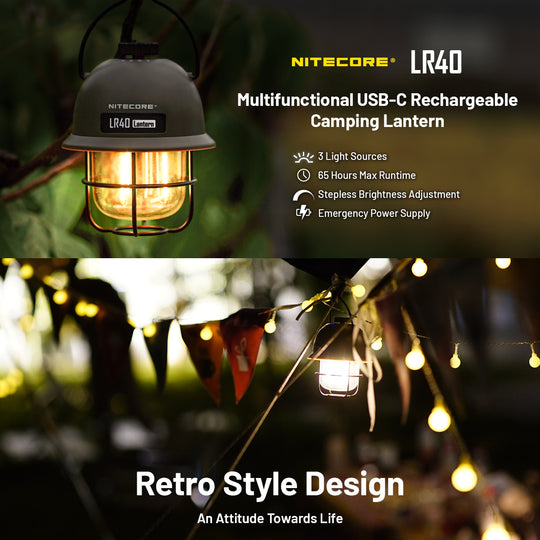 Lámpara de Camping Nitecore LT40 Recargable, Banco de Poder, 3 Modos
