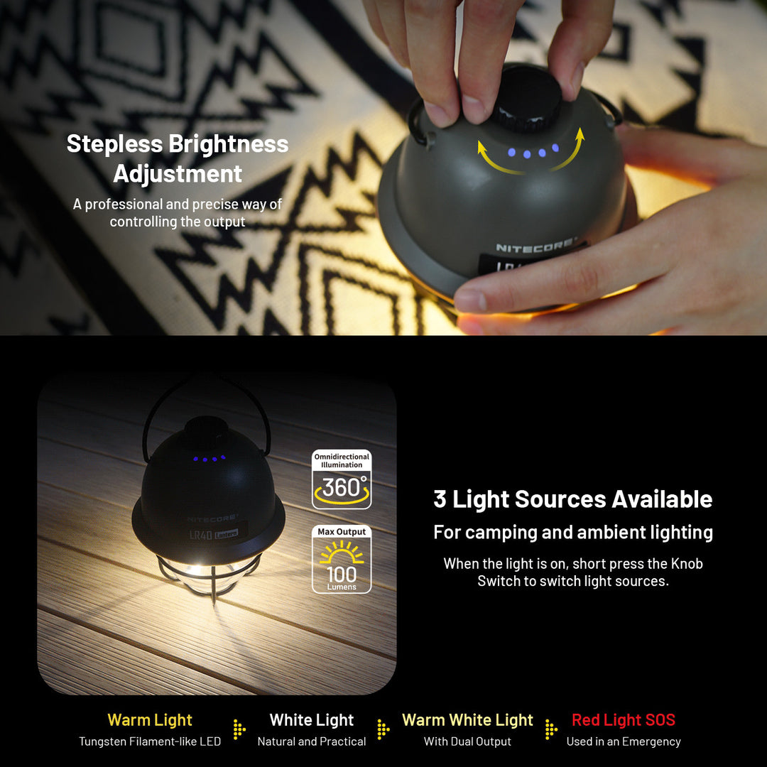Lámpara de Camping Nitecore LT40 Recargable, Banco de Poder, 3 Modos