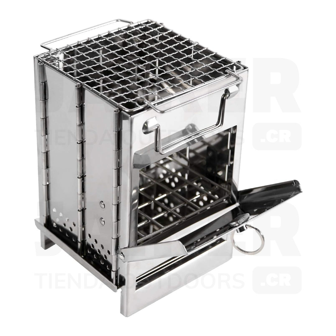 Estufa con Parrila para Leña Redcamp - Portable, Plegable, Compacta